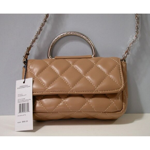 French Connection Quilted Latte Mini Bag With Chain Strap & Top Handle - Picture 3 of 5